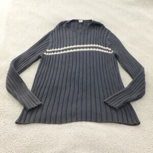Vintage Old Navy Sweater Mens Large Y2K Gray Striped Ribbed Skater Heavy